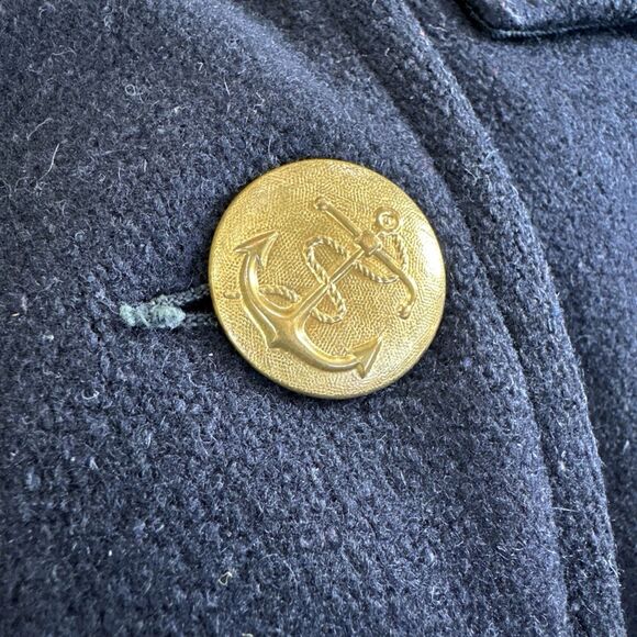 Vtg Brent Black Wool Tweed Pea Coat Double Breasted Nautical Military Inspired M - Picture 3 of 11